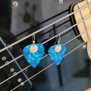 Gena's Jewelry: Turquoise and gold tone guitar pick earrings